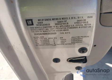 2006 Chevrolet Hhr Lt from USA, damaged, VIN 3GNDA23D86S658909